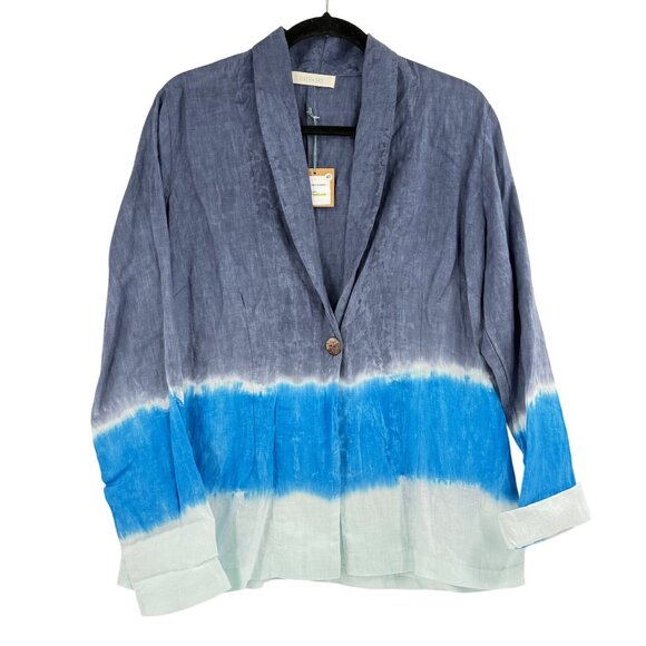 River + Sky Jackets & Blazers - River + Sky Womens Day Trip Blazer Wash-Kingfisher Linen Blend Tie-Dye Size